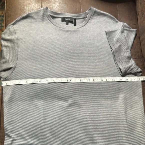 THEORY Striped Cotton Jersey T Shirt Charcoal dress size Large - Picture 9 of 13